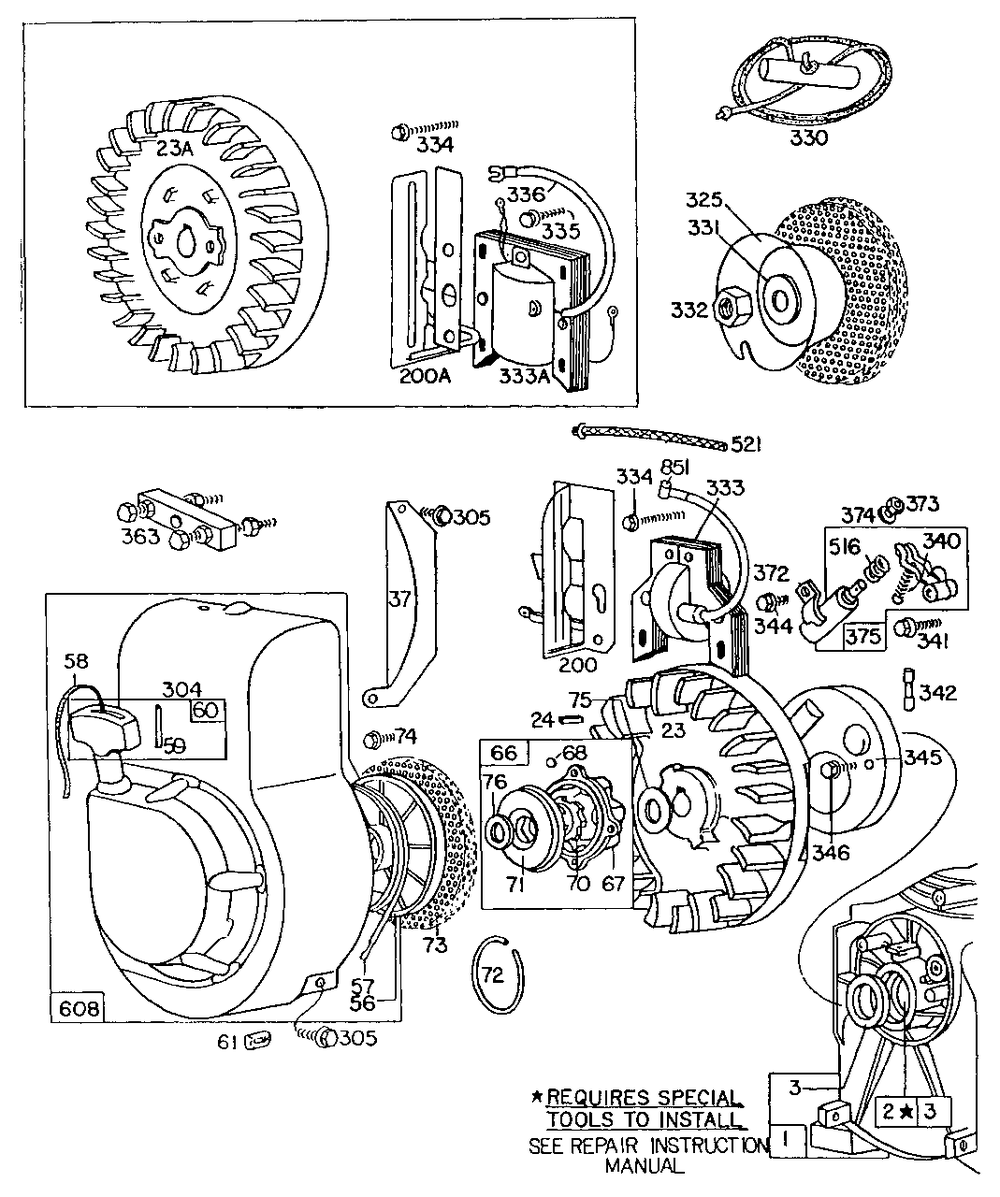 Blower Hsg,flywheels,rewind Diagram and Parts List for 60331-0210-XX  Briggs and Stratton Engine